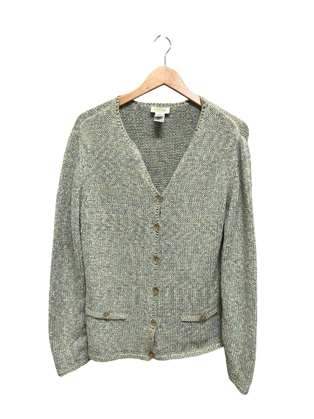 Vintage Talbots Cardigan Green / Blue Knit Button Front Sweater Size L